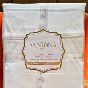 Vantona England Super Soft Cotton King Size White Sheet Set   300 thread count